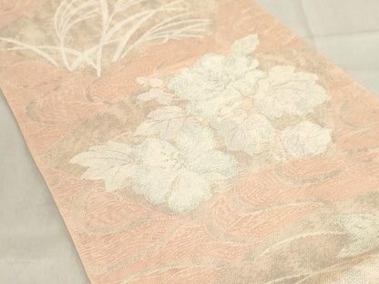 平和屋着物＊夏物　六通柄袋帯　流水地紙花文　銀糸　正絹　逸品　AAAX5928ma