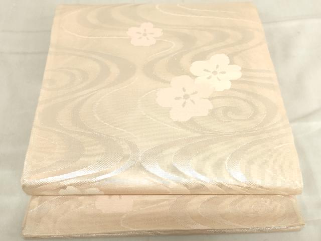 平和屋着物＊夏物　六通柄袋帯　流水舞桜文　銀糸　正絹　逸品　AAAX5929ma