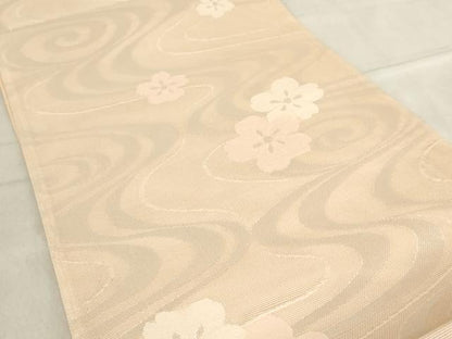 平和屋着物＊夏物　六通柄袋帯　流水舞桜文　銀糸　正絹　逸品　AAAX5929ma