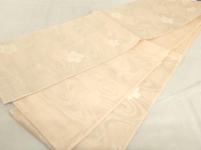 平和屋着物＊夏物　六通柄袋帯　流水舞桜文　銀糸　正絹　逸品　AAAX5929ma
