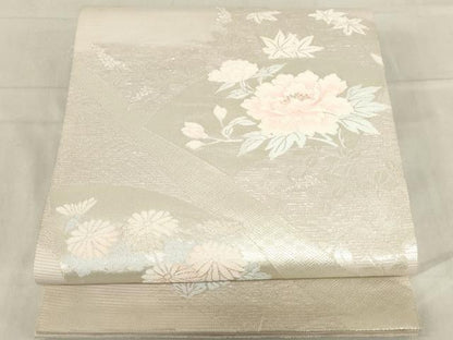 平和屋着物＊夏物　六通柄袋帯　地紙花文　銀糸　正絹　逸品　AAAX5952ma