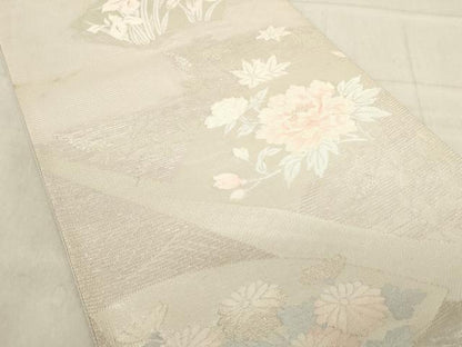 平和屋着物＊夏物　六通柄袋帯　地紙花文　銀糸　正絹　逸品　AAAX5952ma