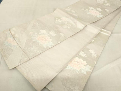 平和屋着物＊夏物　六通柄袋帯　地紙花文　銀糸　正絹　逸品　AAAX5952ma