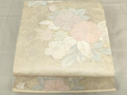 平和屋着物＊夏物　六通柄袋帯　草花文　銀糸　正絹　逸品　AAAX5989ma