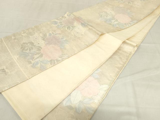 平和屋着物＊夏物　六通柄袋帯　草花文　銀糸　正絹　逸品　AAAX5989ma