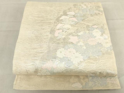 平和屋着物＊夏物　六通柄袋帯　雪芝花文　銀糸　正絹　逸品　AAAX6042ma