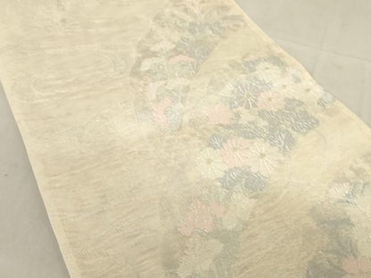 平和屋着物＊夏物　六通柄袋帯　雪芝花文　銀糸　正絹　逸品　AAAX6042ma
