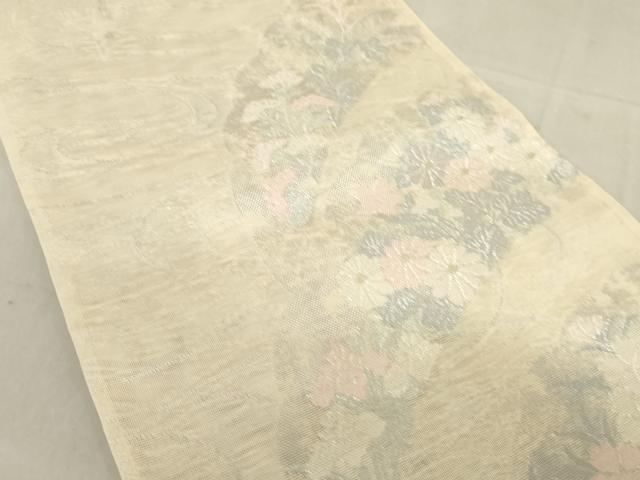 平和屋着物＊夏物　六通柄袋帯　雪芝花文　銀糸　正絹　逸品　AAAX6042ma