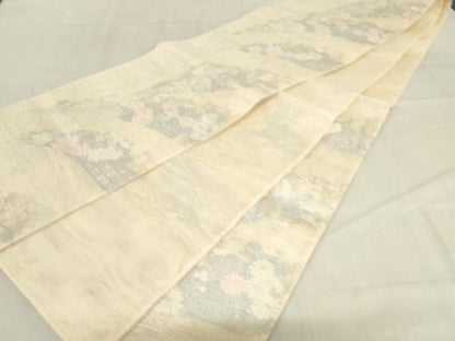 平和屋着物＊夏物　六通柄袋帯　雪芝花文　銀糸　正絹　逸品　AAAX6042ma