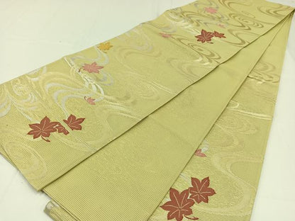 平和屋着物＊夏物　六通柄袋帯　竜田川文　銀糸　正絹　逸品　未使用　AAAX6119jh