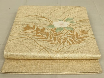 平和屋着物◎太鼓柄袋帯 唐織 草花文 金糸 正絹 逸品 AAAX6282ou