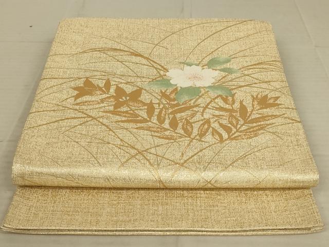 平和屋着物◎太鼓柄袋帯 唐織 草花文 金糸 正絹 逸品 AAAX6282ou
