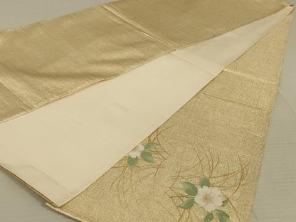平和屋着物◎太鼓柄袋帯 唐織 草花文 金糸 正絹 逸品 AAAX6282ou