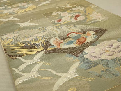 平和屋着物◎六通柄袋帯 唐織 花鳥文 金銀糸 正絹 逸品 AAAX6292ou