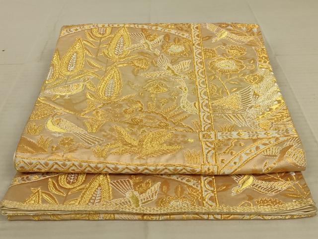 平和屋着物◎六通柄袋帯 花鳥文 金銀糸 正絹 逸品 AAAX6293ou