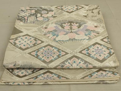 平和屋着物◎六通柄袋帯 唐織 扇面天井文 プラチナ箔 正絹 逸品 AAAX6296ou