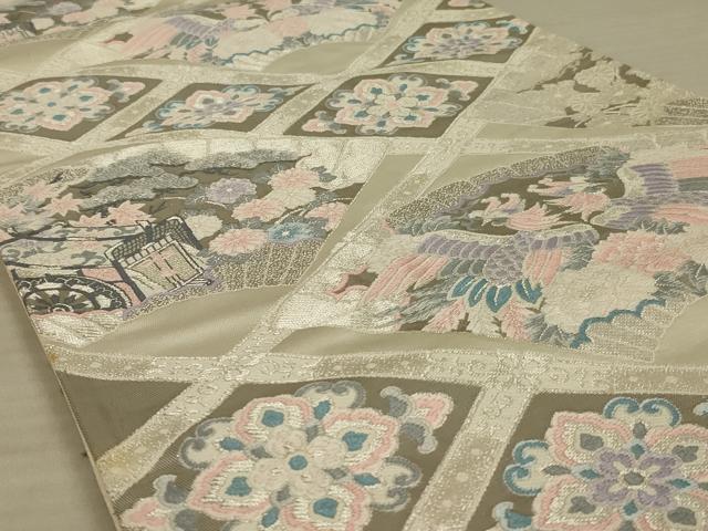 平和屋着物◎六通柄袋帯 唐織 扇面天井文 プラチナ箔 正絹 逸品 AAAX6296ou