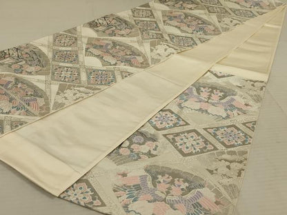 平和屋着物◎六通柄袋帯 唐織 扇面天井文 プラチナ箔 正絹 逸品 AAAX6296ou