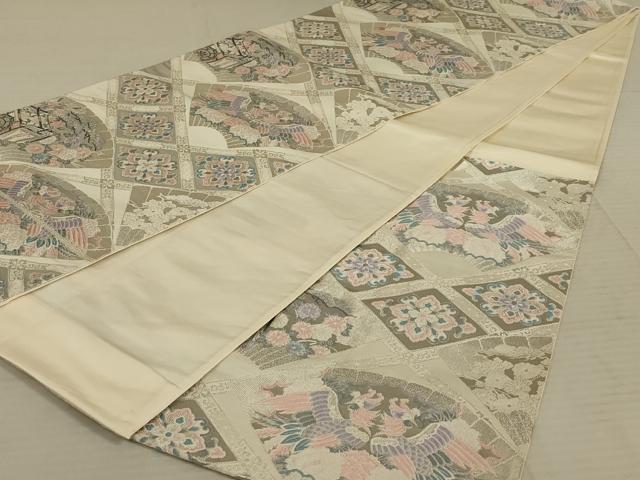 平和屋着物◎六通柄袋帯 唐織 扇面天井文 プラチナ箔 正絹 逸品 AAAX6296ou