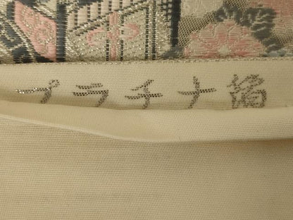 平和屋着物◎六通柄袋帯 唐織 扇面天井文 プラチナ箔 正絹 逸品 AAAX6296ou
