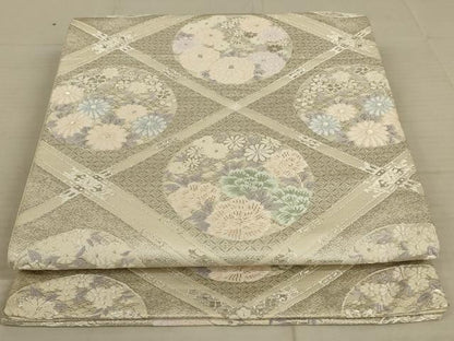 平和屋着物◎六通柄袋帯　唐織　花丸文　銀糸　正絹　逸品　AAAX6305ou