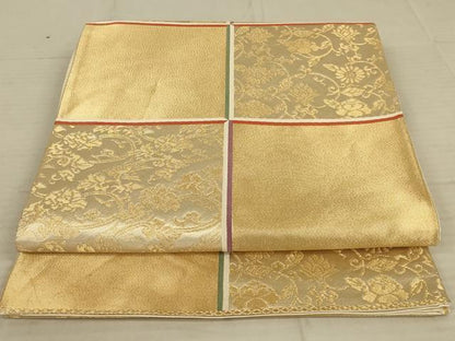 平和屋着物◎六通柄袋帯 市松花文 金糸 正絹 逸品 AAAX6306ou