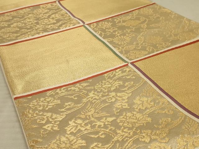 平和屋着物◎六通柄袋帯 市松花文 金糸 正絹 逸品 AAAX6306ou