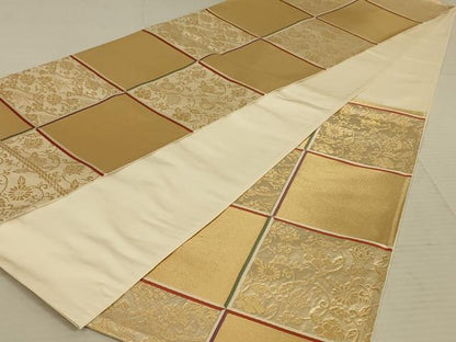 平和屋着物◎六通柄袋帯 市松花文 金糸 正絹 逸品 AAAX6306ou