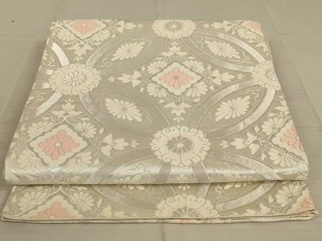 平和屋着物◎六通柄袋帯 唐織 七宝花文 銀糸 正絹 逸品 AAAX6308ou