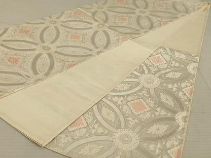 平和屋着物◎六通柄袋帯 唐織 七宝花文 銀糸 正絹 逸品 AAAX6308ou