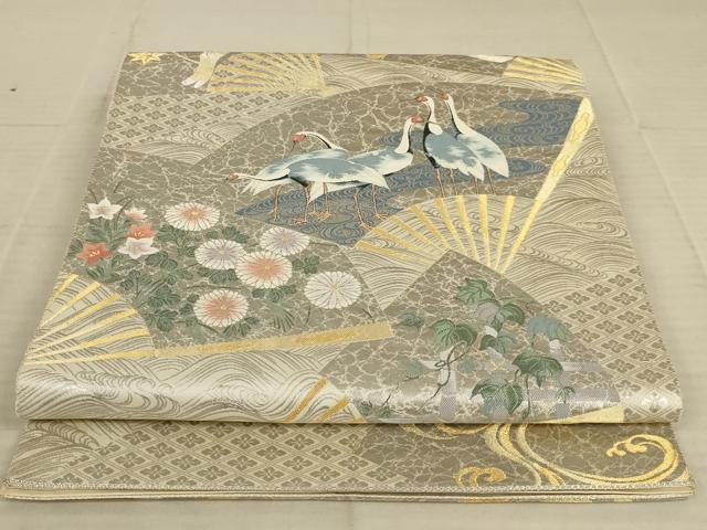 平和屋着物◎六通柄袋帯　唐織　琳派の絵扇　プラチナ箔　正絹　逸品　AAAX6310ou