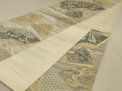 平和屋着物◎六通柄袋帯　唐織　琳派の絵扇　プラチナ箔　正絹　逸品　AAAX6310ou