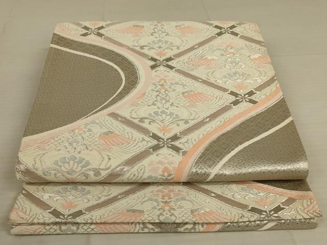 平和屋着物◎六通柄袋帯　唐織　花鳥文　銀糸　正絹　逸品　AAAX6316ou