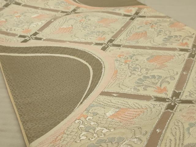 平和屋着物◎六通柄袋帯　唐織　花鳥文　銀糸　正絹　逸品　AAAX6316ou