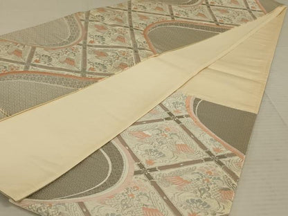 平和屋着物◎六通柄袋帯　唐織　花鳥文　銀糸　正絹　逸品　AAAX6316ou