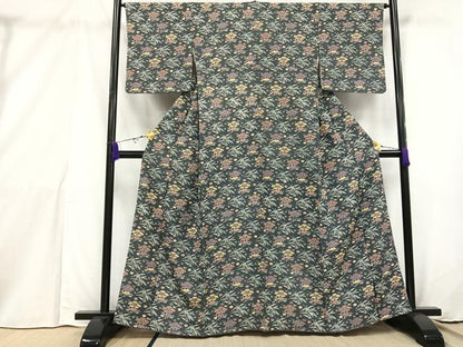 平和屋着物●上質な小紋 型染め 草花文 正絹 逸品 AAAX6434mf