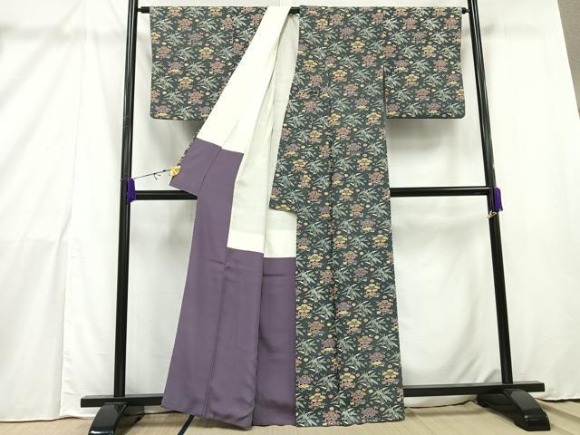 平和屋着物●上質な小紋 型染め 草花文 正絹 逸品 AAAX6434mf