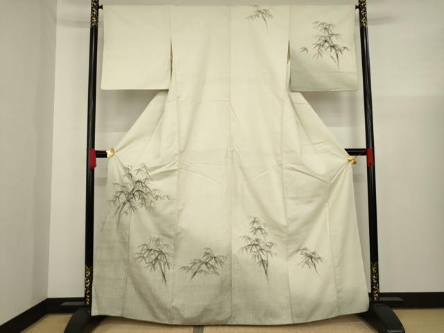 平和屋着物●訪問着 紬地 手描き 笹竹文 暈し染め 正絹 逸品 AAAX6981ck