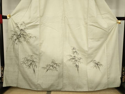平和屋着物●訪問着 紬地 手描き 笹竹文 暈し染め 正絹 逸品 AAAX6981ck