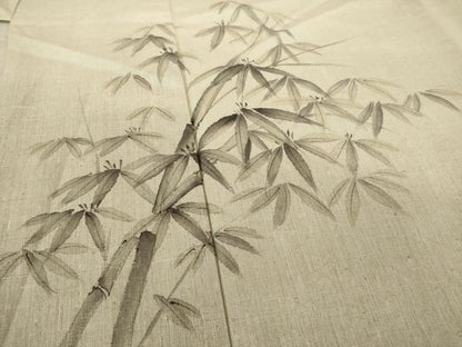 平和屋着物●訪問着 紬地 手描き 笹竹文 暈し染め 正絹 逸品 AAAX6981ck