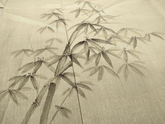 平和屋着物●訪問着 紬地 手描き 笹竹文 暈し染め 正絹 逸品 AAAX6981ck