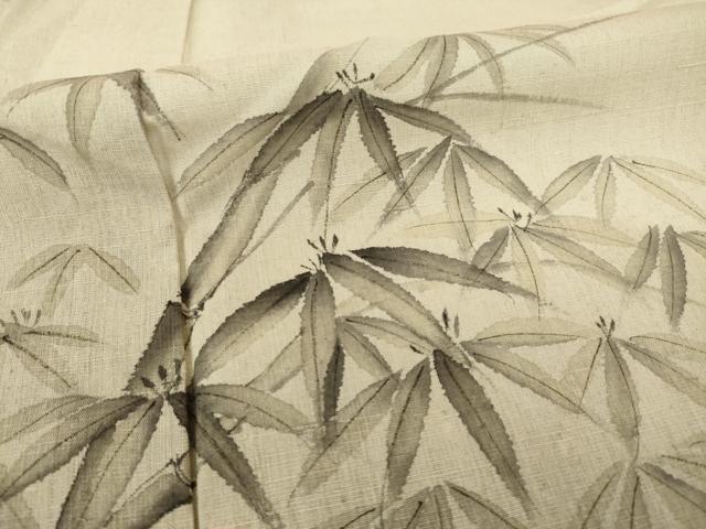 平和屋着物●訪問着 紬地 手描き 笹竹文 暈し染め 正絹 逸品 AAAX6981ck