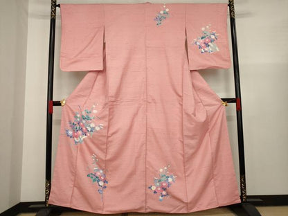 平和屋着物●訪問着 友禅 紬地 地紙草花文 正絹 逸品 AAAX6987ck