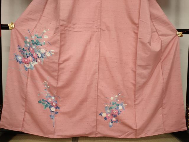 平和屋着物●訪問着 友禅 紬地 地紙草花文 正絹 逸品 AAAX6987ck