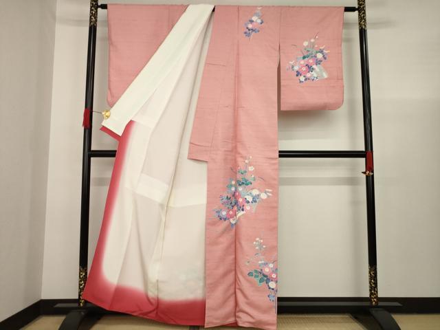 平和屋着物●訪問着 友禅 紬地 地紙草花文 正絹 逸品 AAAX6987ck