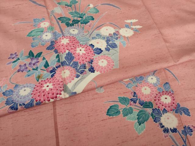 平和屋着物●訪問着 友禅 紬地 地紙草花文 正絹 逸品 AAAX6987ck