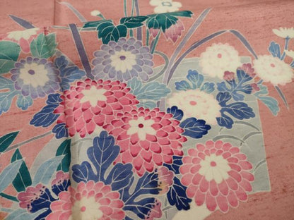 平和屋着物●訪問着 友禅 紬地 地紙草花文 正絹 逸品 AAAX6987ck