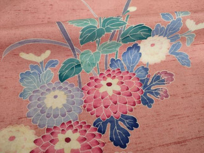 平和屋着物●訪問着 友禅 紬地 地紙草花文 正絹 逸品 AAAX6987ck