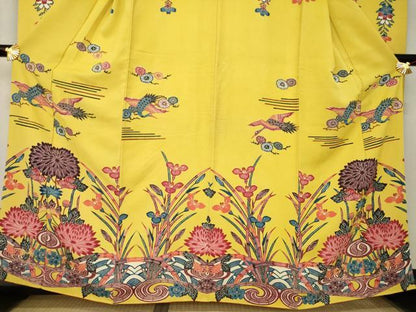 平和屋着物●本場琉球紅型　振袖　飛鶴花文　正絹　逸品　AAAX7000ck