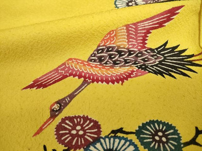 平和屋着物●本場琉球紅型　振袖　飛鶴花文　正絹　逸品　AAAX7000ck